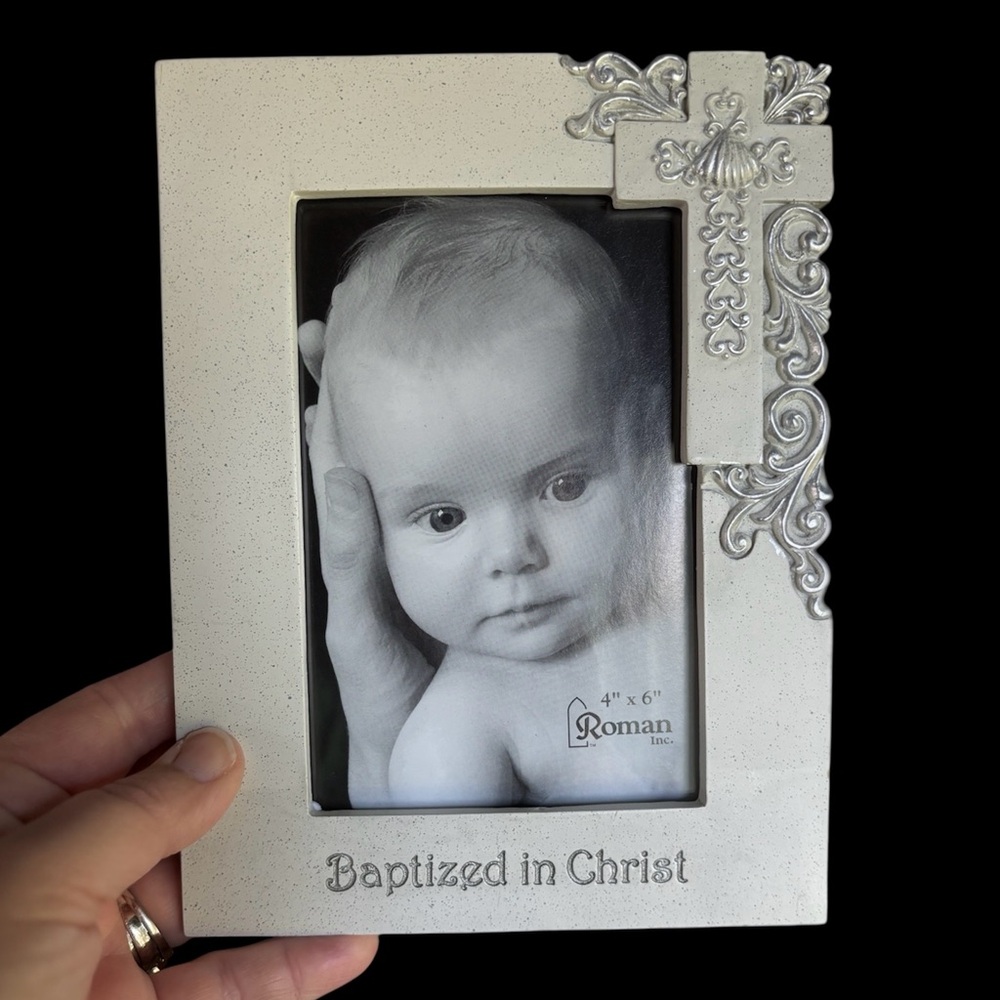 Roman Inc. Baptismal Frame Cream Religious 4x6 Glass Photo Frame